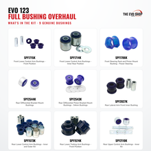 Load image into Gallery viewer, Evo 123 - Full Bushing Overhaul contents — 9 genuine SuperPro bushings, fully customizable
